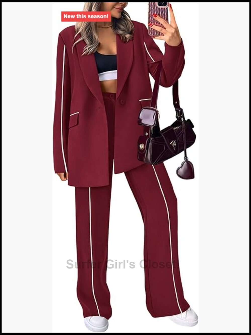 2 Piece Blazer Suit Set Oversized Jacket Wide Leg Pants Business Casual